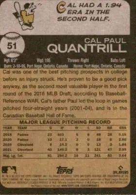 2022 Topps Heritage Cal Quantrill baseball trading card with original gloss and sports cards