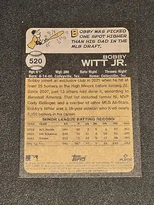 Baseball card back featuring Bobby Witt Jr from 2022 Topps Heritage Kansas City Royals
