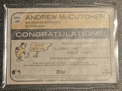 Andrew McCutchen baseball card from 2022 Topps Heritage Mccutchen Clubhouse Collection