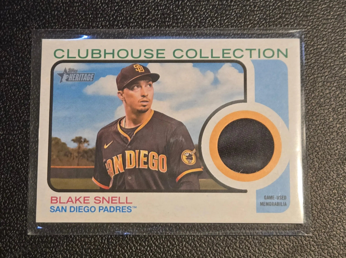 Blake Snell Clubhouse Collection relic card from 2022 Topps Heritage series