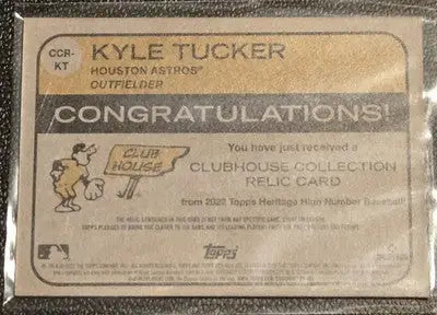 Kyle Tucker baseball relic card from 2022 Topps Heritage Tucker Clubhouse Collection