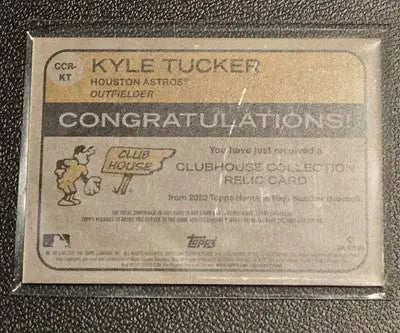 Kyle Tucker baseball relic card from 2022 Topps Heritage Tucker Clubhouse Collection