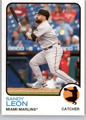 Original gloss 2022 Topps Heritage Sandy Leon baseball card displayed for sale