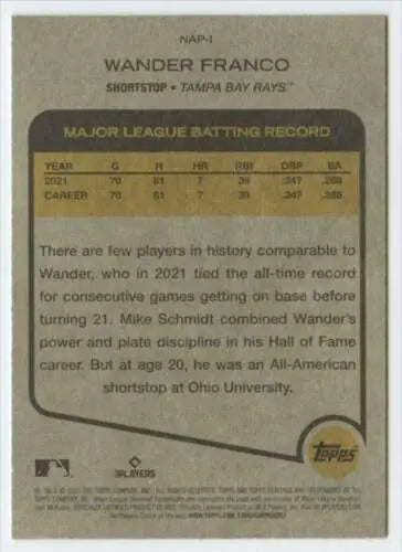 Wander Franco baseball card from 2022 Topps Heritage New Age Performers with original gloss