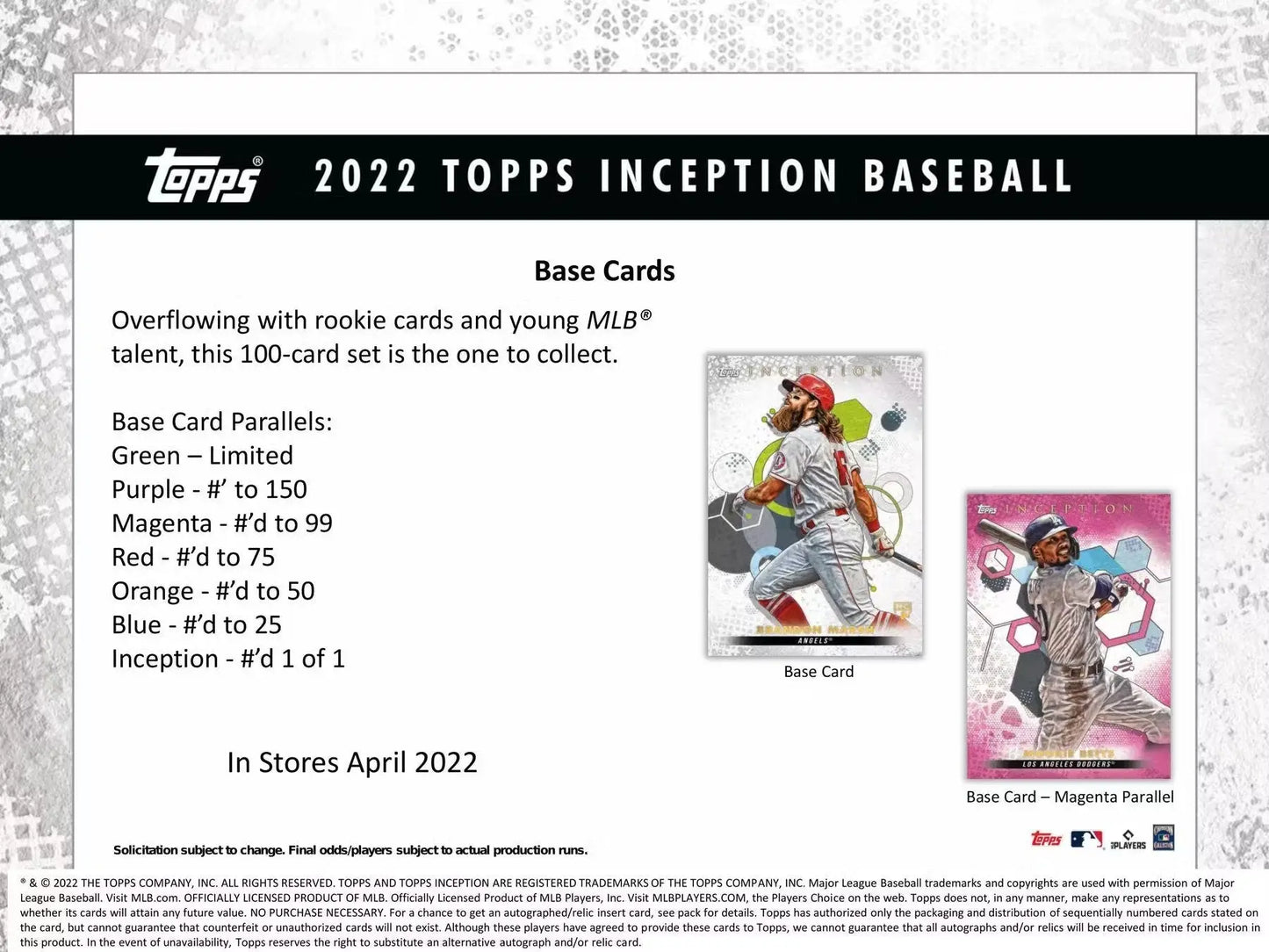 Advertisement for 2022 Topps Inception Baseball with sequentially numbered player autographs