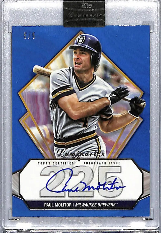 Baseball card of Paul Molitor, Milwaukee Brewers, autographed 2022 Topps Luminaries