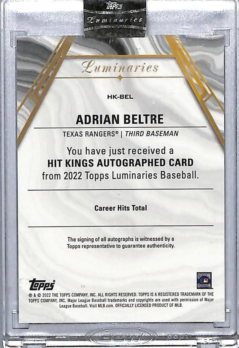 Adrian Beltre autographed 2022 Topps Luminaries Texas Rangers baseball card 6/15 NM-MT