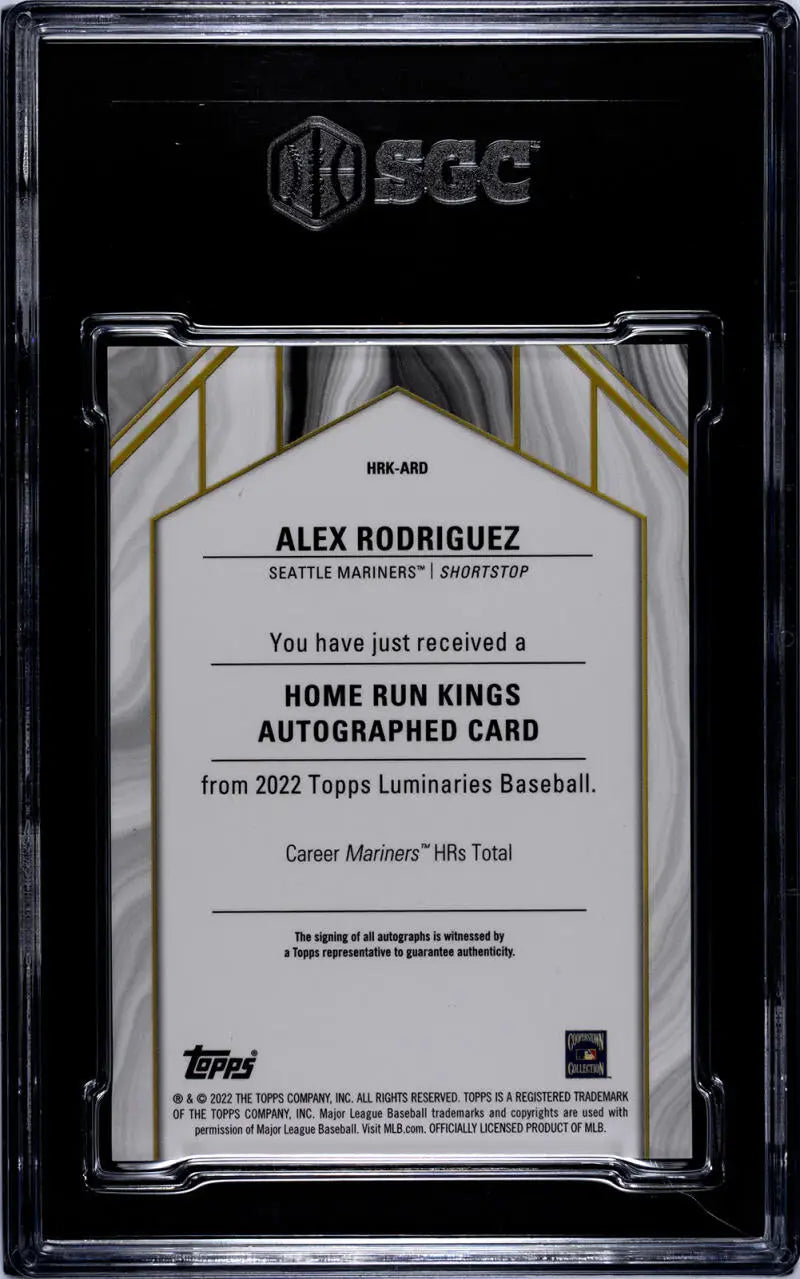 BGS-graded Alex Rodriguez Seattle Mariners autographed baseball card 2022 Topps Luminance