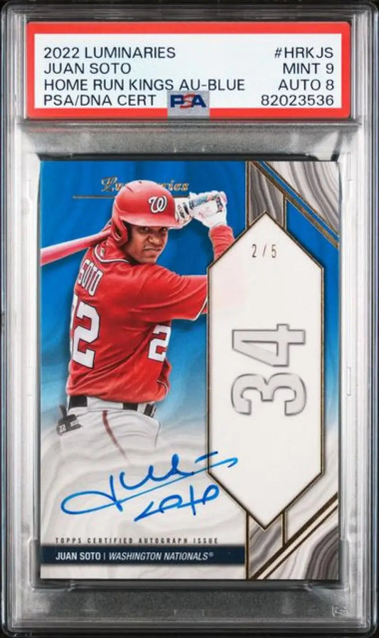 Graded Juan Soto autographed baseball card from 2022 Topps Luminaries, PSA 9 Mint