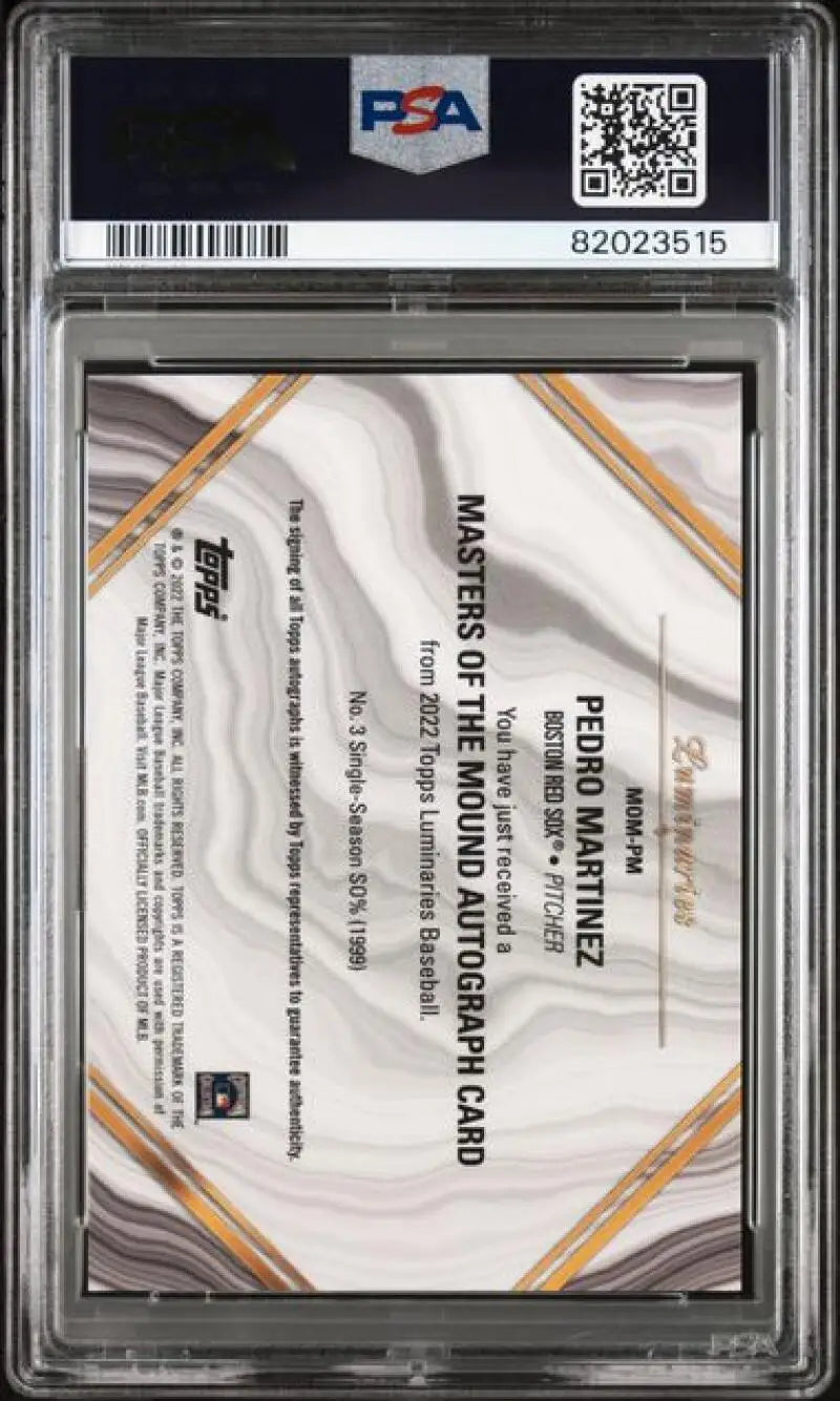 Graded Pedro Martinez Red Sox baseball card in GEM MINT condition from 2022 Topps Luminaries