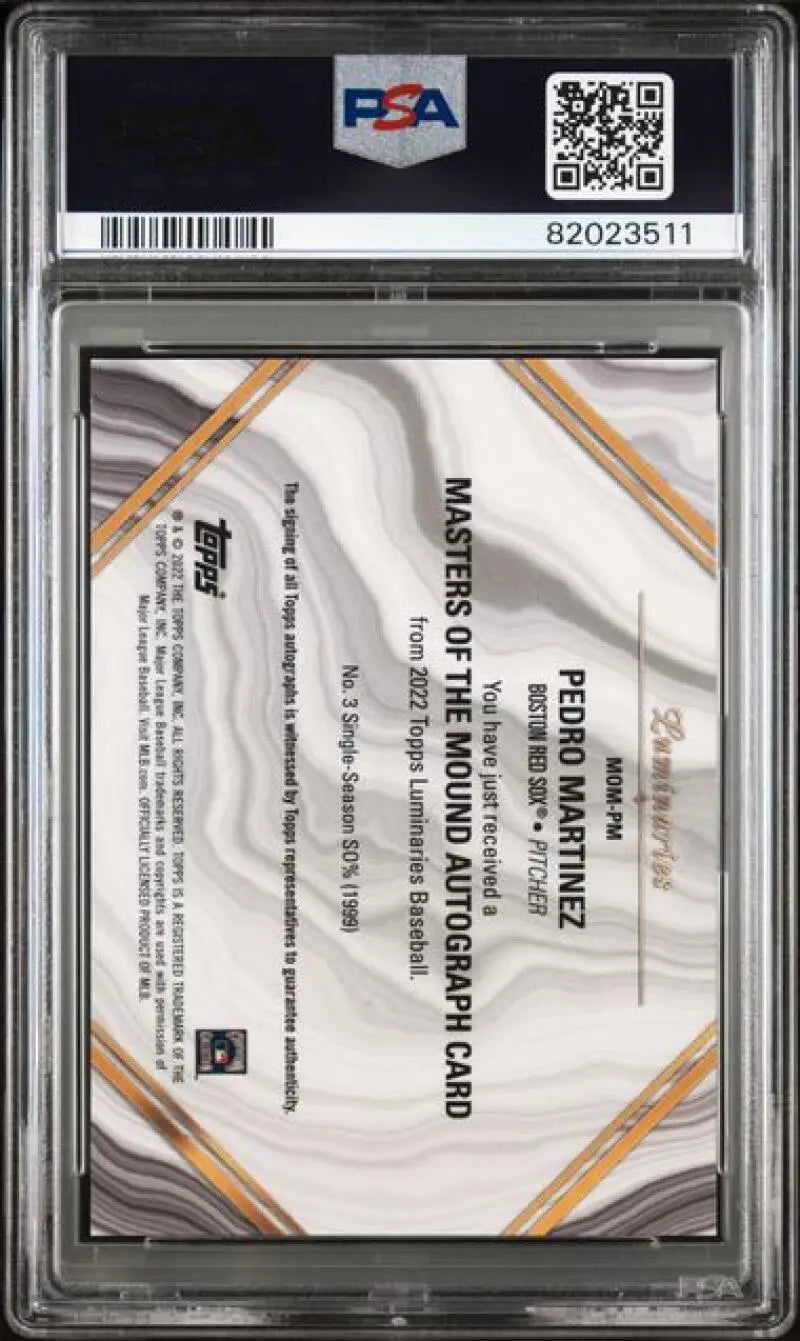 Graded Pedro Martinez baseball card 2022 Topps Luminaries Red Sox PSA 9 MINT Auto