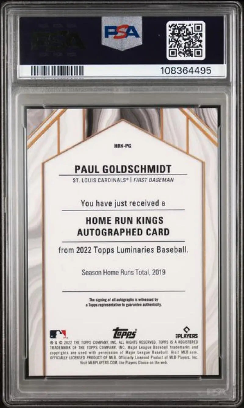 PSA graded Paul Goldschmidt Baseball Card, 2022 Topps Luminaries Gem Mint 2/3