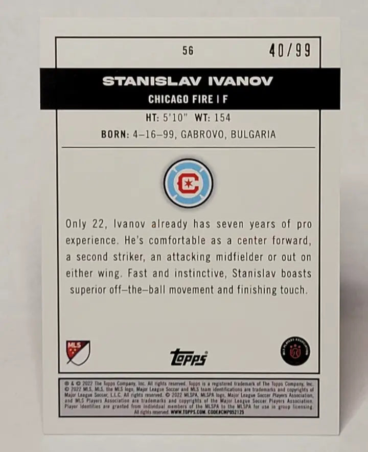 Stanislav Ivanov 2022 Topps MLS Soccer Card Blue Pitch Prodigies Rookie RC