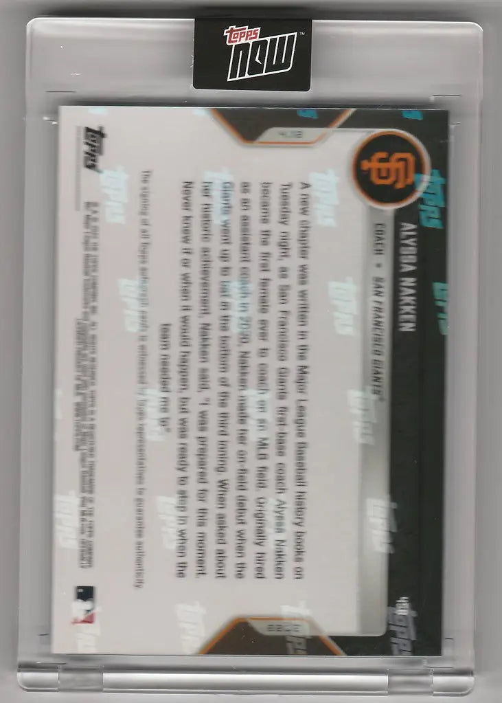 2022 Topps Now Auto #45B Alyssa Nakken Baseball Card in Protective Sleeve San Francisco Giants
