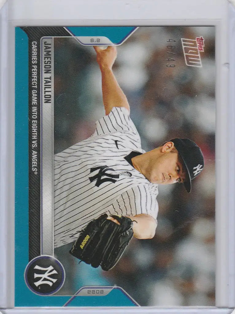 Baseball card of Jameson Taillon, New York Yankees pitcher, highlighted in trading cards