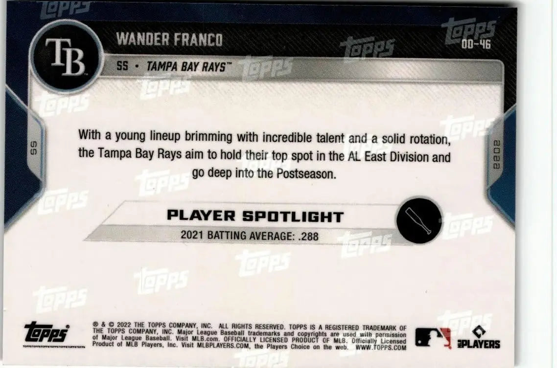 Wander Franco Tampa Bay Rays baseball card from 2022 Topps Now Road to Opening Day