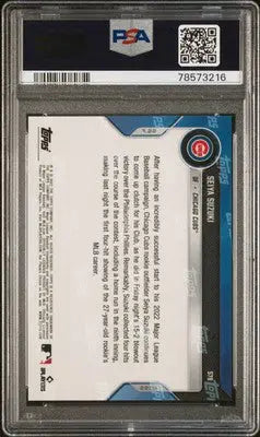 Seiya Suzuki baseball card in protective slab from 2022 Topps Now PSA 10
