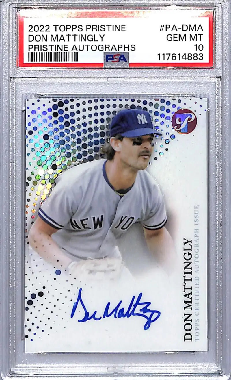 Graded Don Mattingly autographed baseball card from Topps Pristine featuring New York Yankees