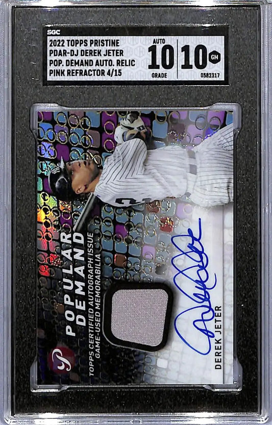Graded Derek Jeter autographed baseball card from 2022 Topps Pristine Popular Demand series