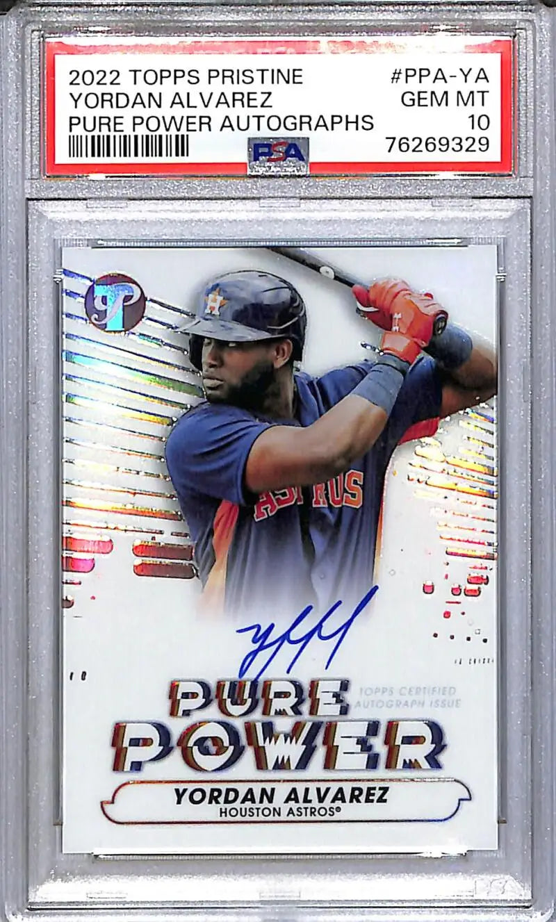 Graded Yordan Alvarez baseball card with autograph from Topps Pristine Pure Houston Astros