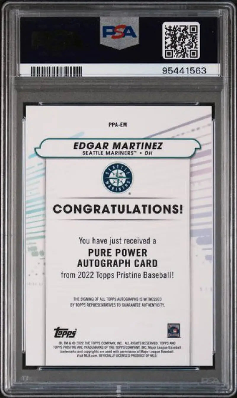 PSA-graded 2022 Topps Pristine Edgar Martinez Seattle Mariners baseball card autograph