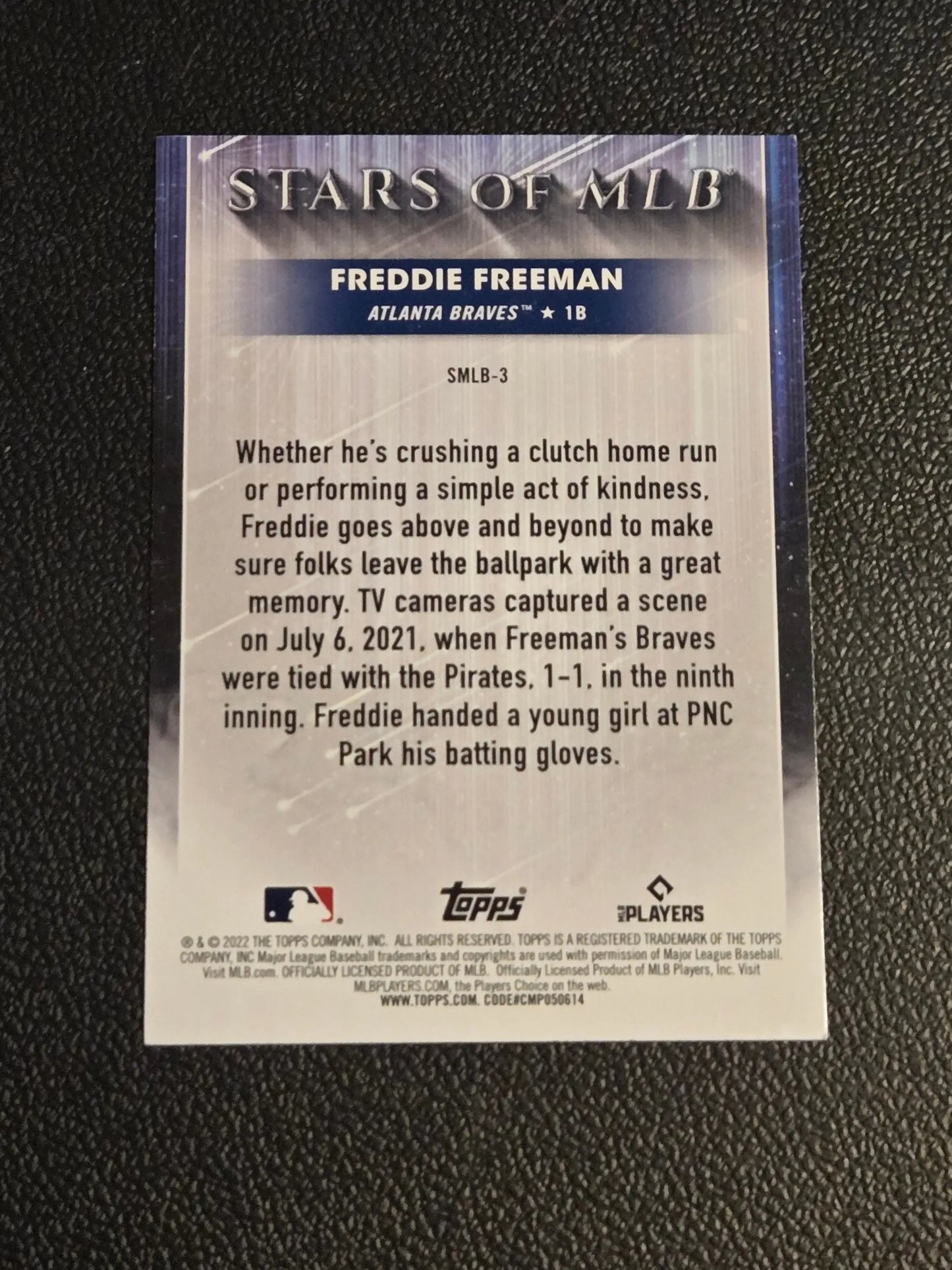 Baseball trading card of Freddie Freeman from 2022 Topps Stars of MLB series
