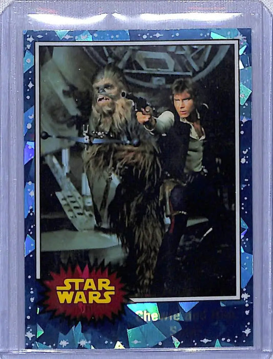 Star Wars trading card featuring Han Solo and Chewie from 2022 Topps Star Wars Sapphire