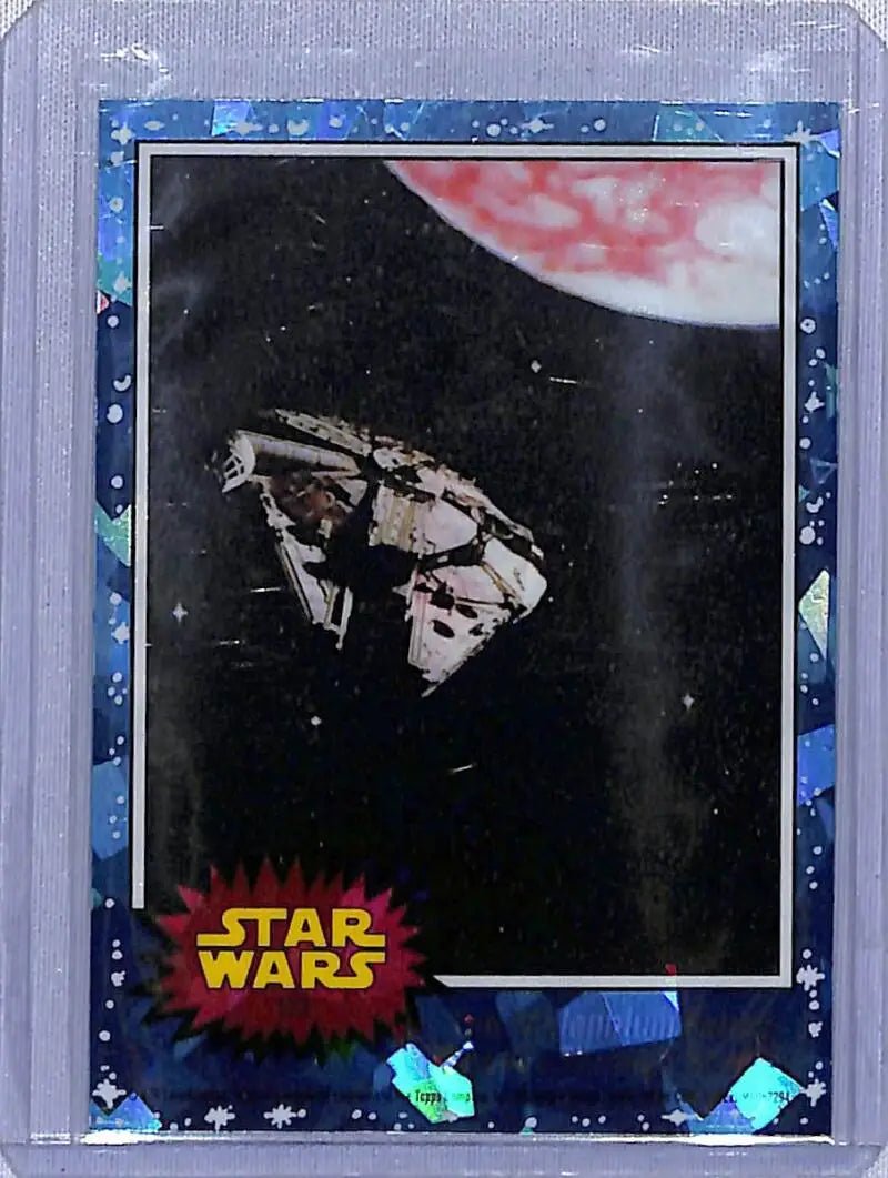 Star Wars trading card from 2022 Topps Star Wars Sapphire featuring Millennium Falcon in space
