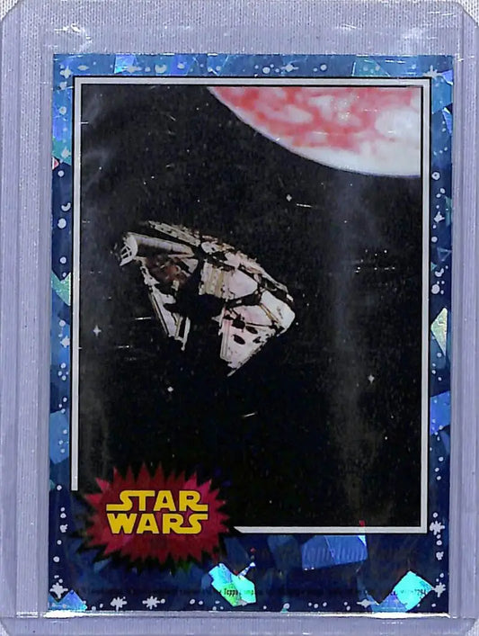 Star Wars trading card from 2022 Topps Star Wars Sapphire featuring Millennium Falcon in space