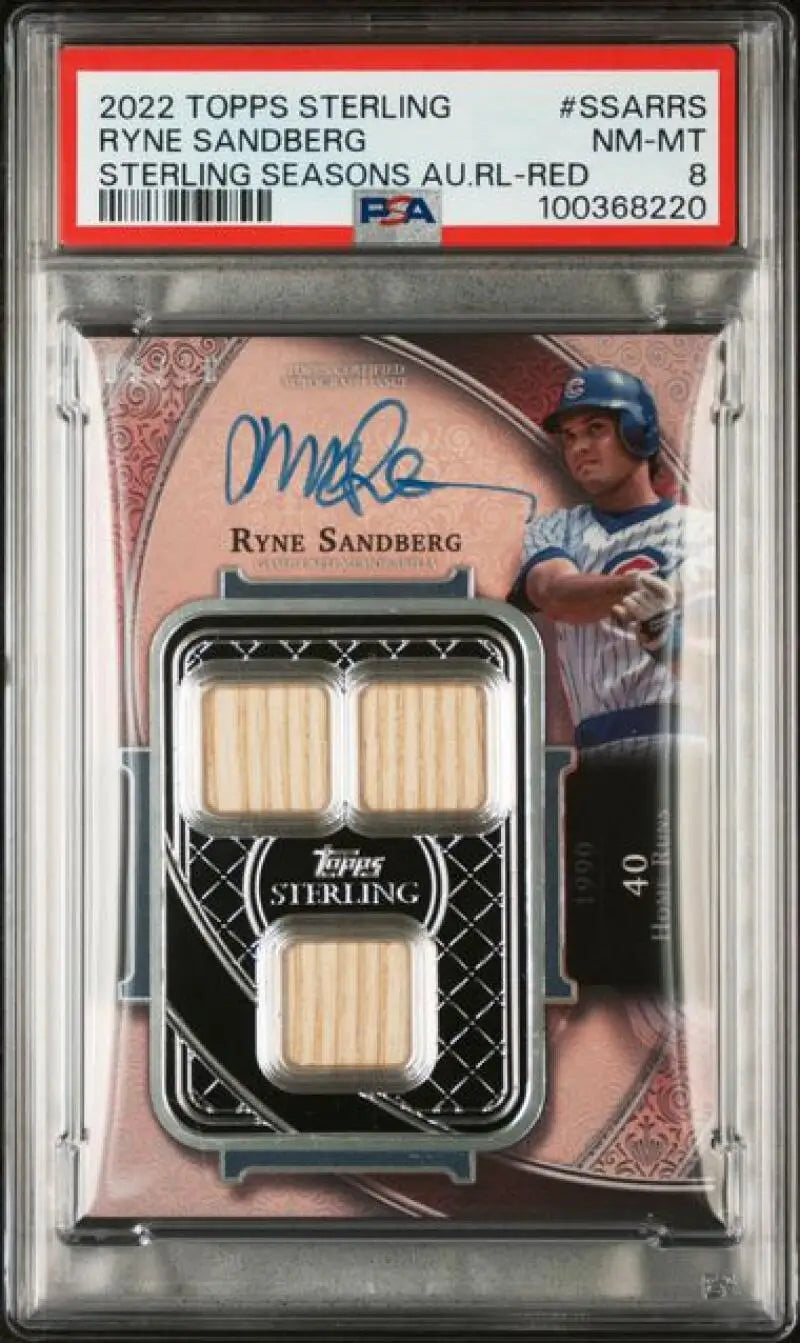 Graded Ryne Sandberg baseball card featuring Chicago Cubs player in 2022 Topps Sterling