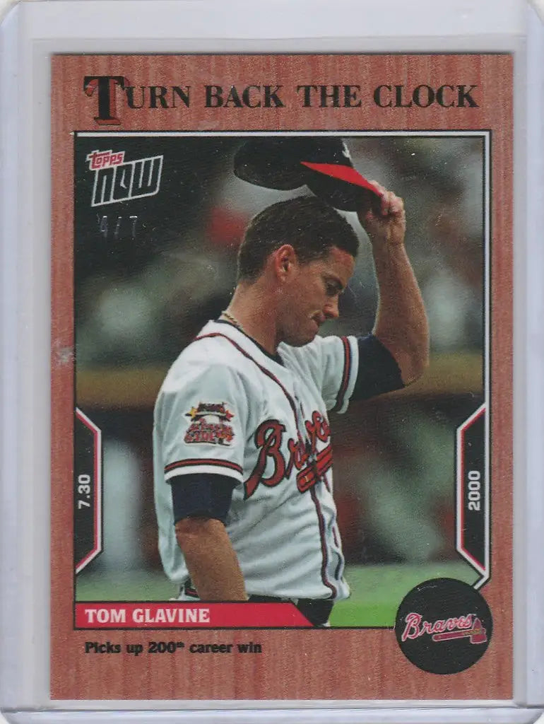 Baseball card of Tom Glavine tipping his cap, Topps Turn Back the Clock Cherry Parallel