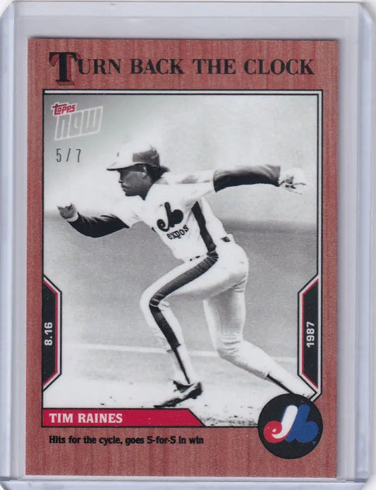 Baseball card of Tim Raines pitching in a Montreal Expos uniform from Topps Turn collection