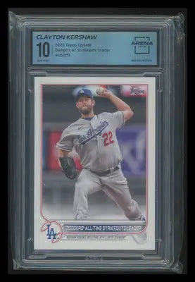 Graded Clayton Kershaw baseball card from 2022 Topps Update Clayton Kershaw US309 series