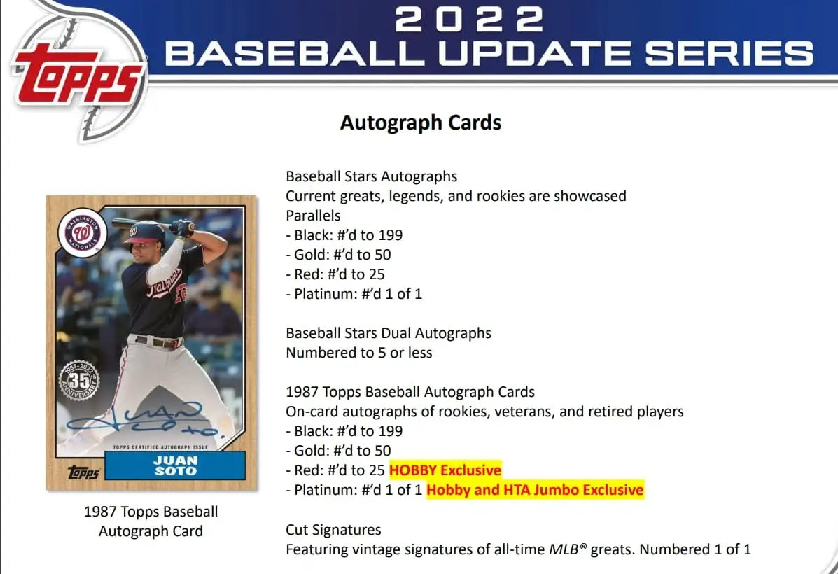 2022 Topps Update Series Baseball Hobby Box with Gold Parallel Red Parallel Platinum Parallel cards