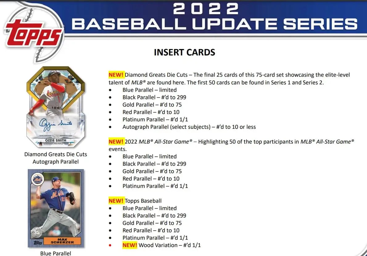 2022 Topps Update Series Baseball Hobby Box with Baseball Card Insert Set including gold, red, platinum parallels