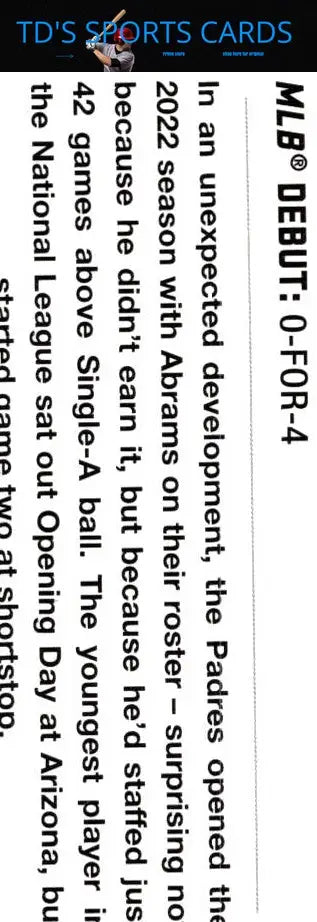 Baseball card text for 2022 Topps Update US327 CJ Abrams collectible