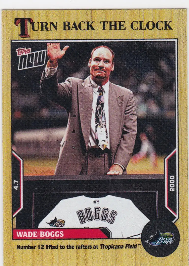 Baseball card featuring Wade Boggs and his retired Tampa Bay Devil Rays jersey