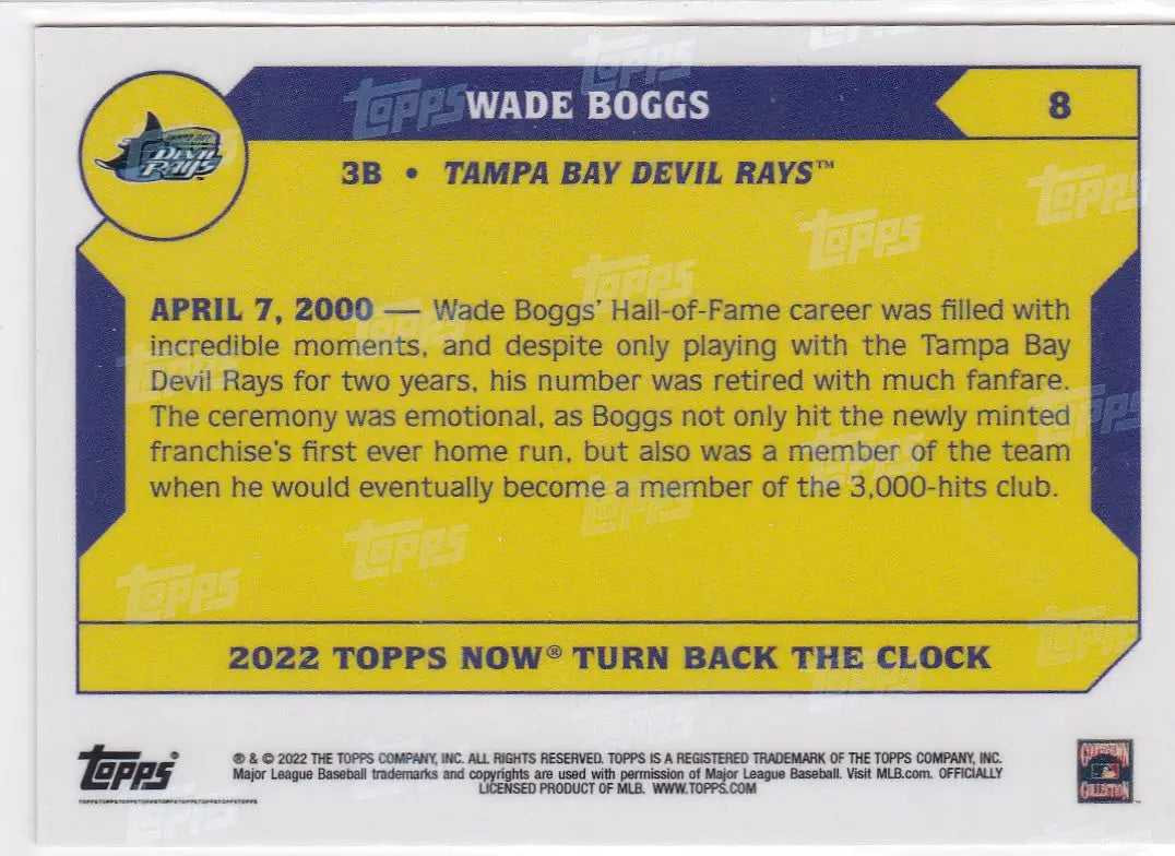 2022 Topps Now Wade Boggs Tampa Bay Devil Rays baseball card for collectible fans