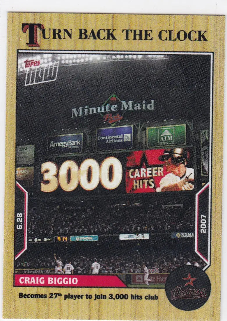 Baseball card of Craig Biggio Houston Astros with 3000th hit in 2022 TURN BACK THE CLOCK