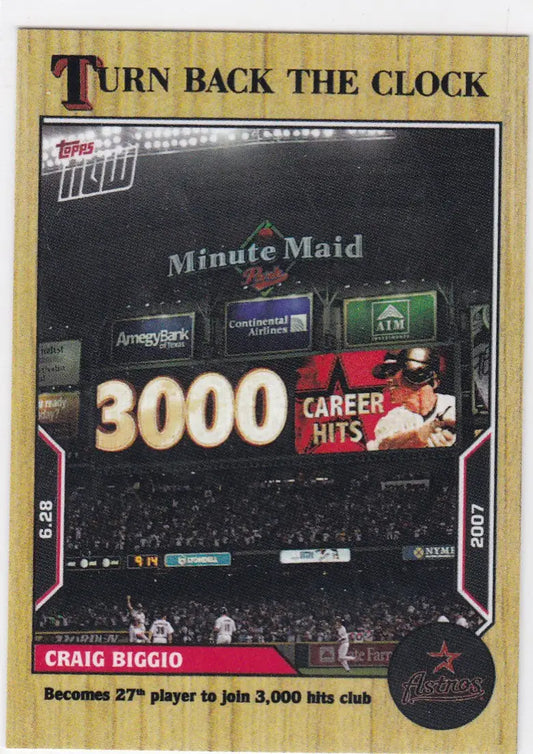 Baseball card of Craig Biggio Houston Astros with 3000th hit in 2022 TURN BACK THE CLOCK