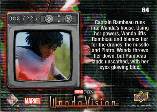 Vintage television screen showing Green Vision with blue eyes on WandaVision trading card