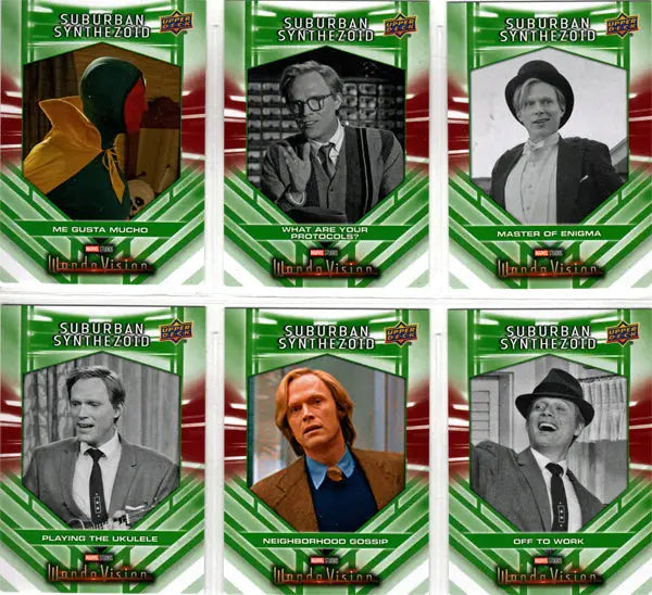 Vintage-style trading cards from the 2022 Upper Deck Marvel Suburban Synthezoid Insert Set
