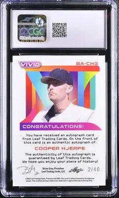 Vivid Cooper Hjerpe autographed baseball card 2022 Vivid Cooper Hjerpe Gray Auto