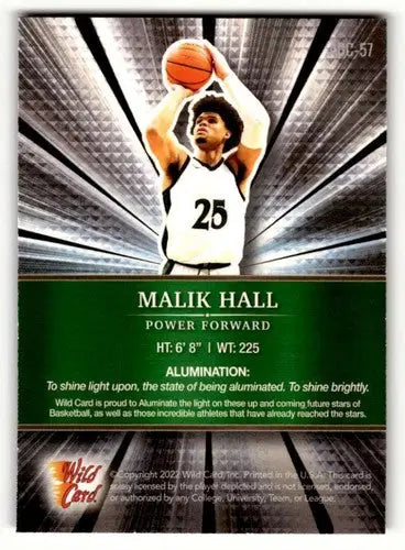 2022 Wild Card Alumination #ABC-57 Malik Hall Basketball Cards NM-M ID:62449 - Trading Cards