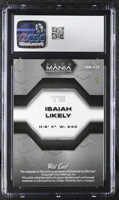 Graded Isaiah Likely football card from 2022 Wild Card AutoMania Card Automania American series