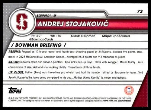 2023-24 Bowman University Chrome #73 Andrej Stojakovic NM-MT ID:67398 - Trading Cards
