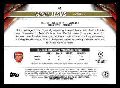 Collectible Gabriel Jesus Chrome UEFA Club trading card with Neon Green Wave Refractor