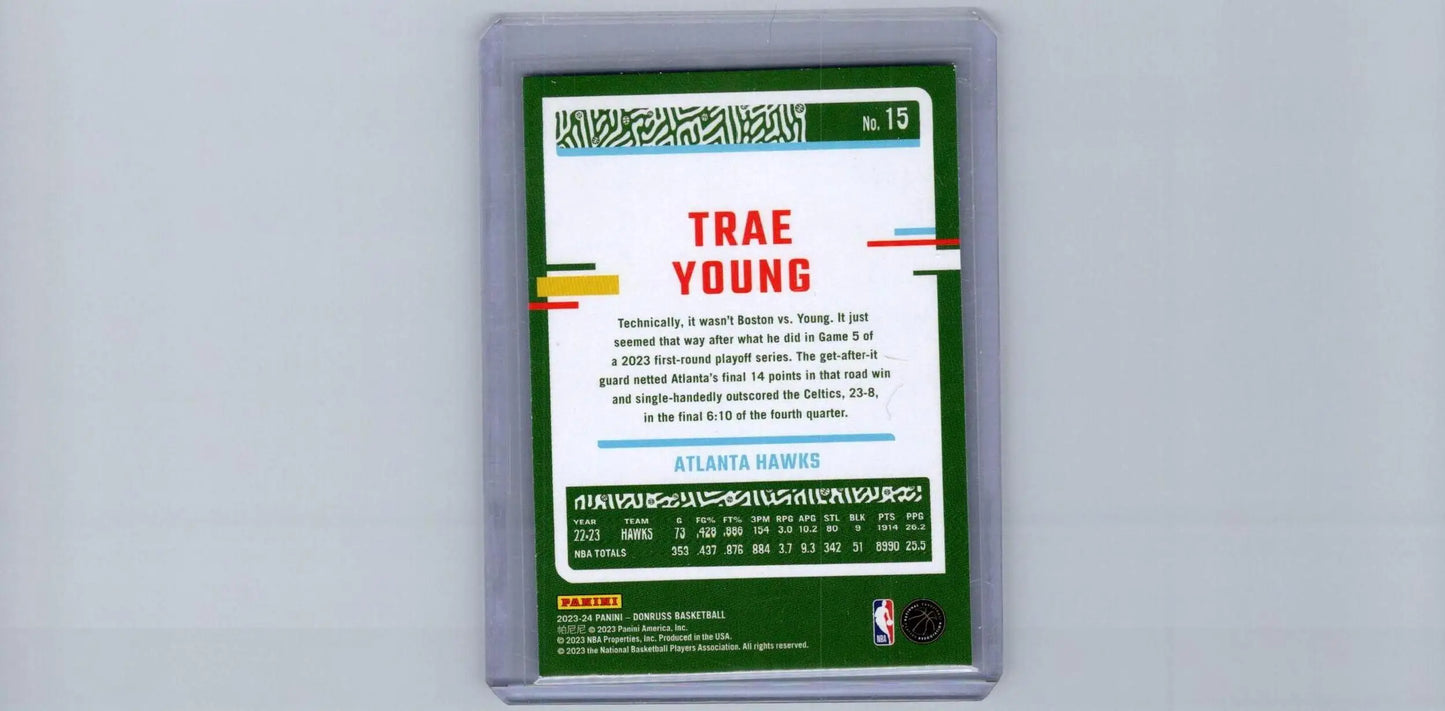 Trae Young Yellow Flood card from 2023-24 Donruss featuring Trae Young’s image