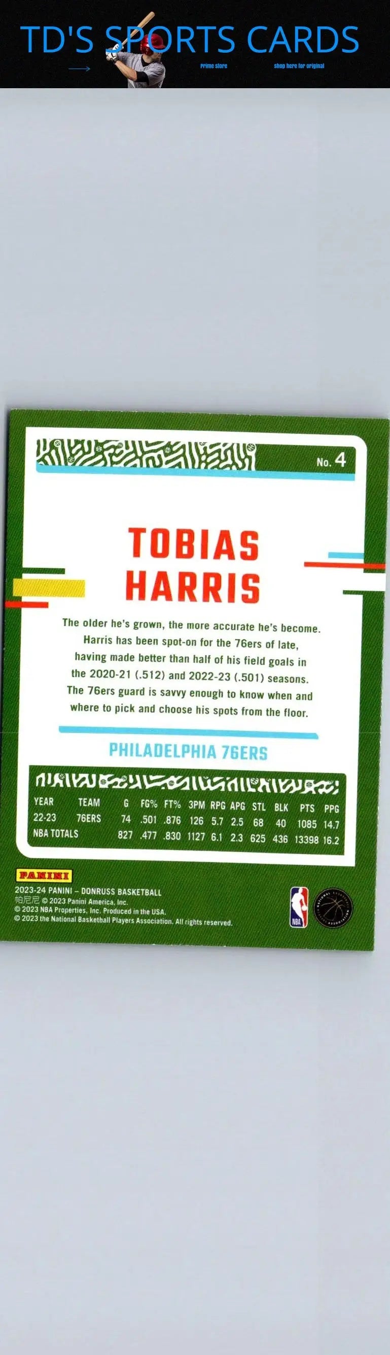 Tobias Harris basketball card from 2023-24 Donruss Green Laser Holo collection