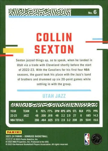 Original gloss Collin Sexton basketball card from 2023-24 Donruss Jazz NM-MT edition